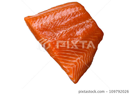 Fillet of raw red salmon fish with salt, spices and herbs Fillet of raw red salmon fish with salt, spices and herbs 109792026
