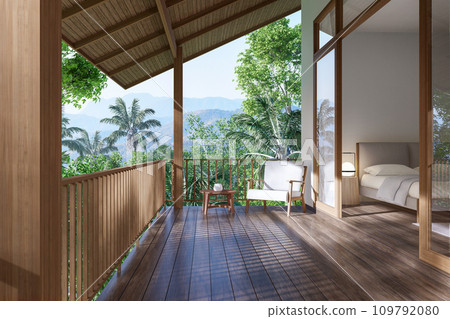 Modern contemporary terrace open the door to bedroom 3d render 109792080