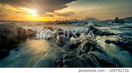 Beautiful seascape with rocks and waves 109792156