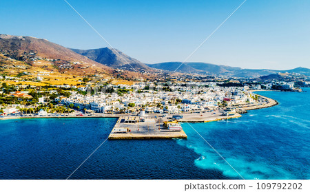 Small costal village with mountains on background, aerial view from above Small costal village with mountains on background, aerial view from above 109792202