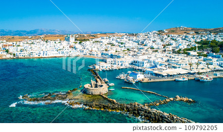 Aerial view of ruins of Venetian castle in Naoussa Aerial view of ruins of Venetian castle in Naoussa 109792205