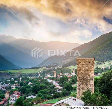 Landscape with Svan tower 109792270