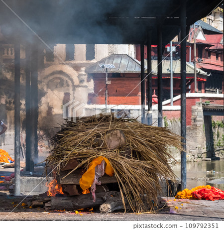Pashupatinath temple cremations on the Bagmati River 109792351