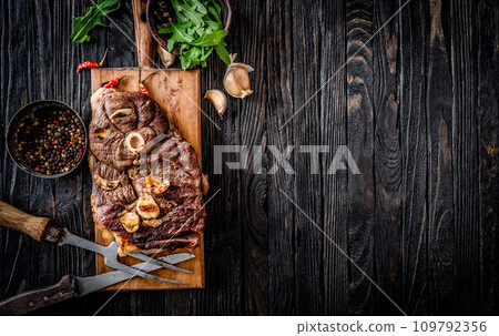 Grilled meat on a table 109792356