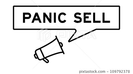 Megaphone icon with speech bubble in word panic sell on white background 109792378