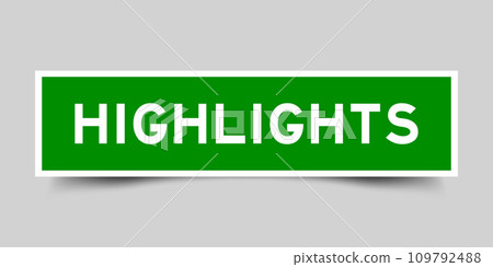 Green color square shape sticker label with word highlights on gray background Green color square shape sticker label with word highlights on gray background 109792488