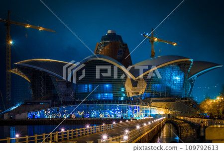 The Caspian Waterfront Mall Baku building at night The Caspian Waterfront Mall Baku building at night 109792613