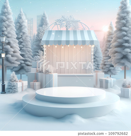 white podium on shop background 109792682