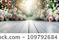 wooden table with flowers 109792684