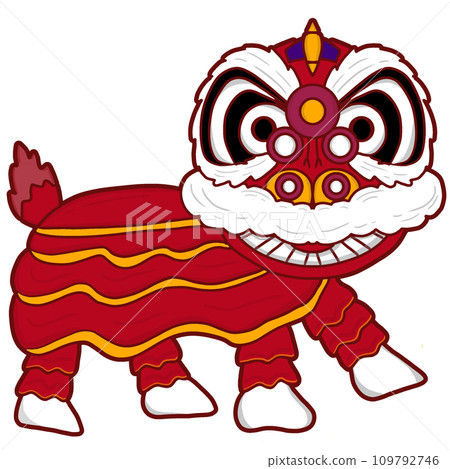 illustration of  a red Chinese lion, lion dance festival or  celebrations of china 109792746