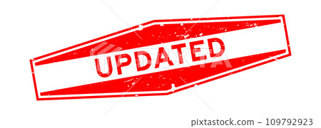 Grunge red updated word hexagon rubber seal stamp on white background 109792923