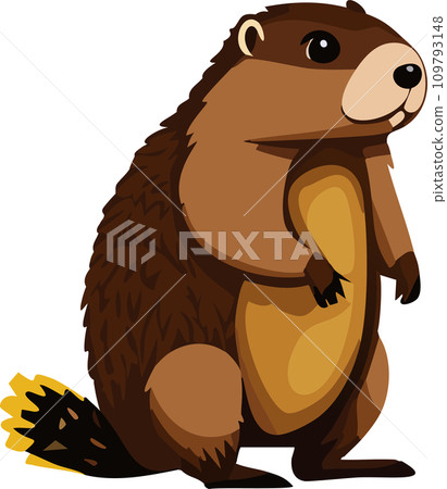 Groundhog. Illustration. A Groundhog (Marmota monax) under a holly bush. Selective focus on groundhog in the foreground. Groundhog Day. February 2. 2024. Groundhog. Illustration. A Groundhog (Marmota monax) under a holly bush. Selective focus on groundhog in the foreground. Groundhog Day. February 2. 2024. 109793148