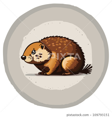 Groundhog. Illustration. A Groundhog (Marmota monax) under a holly bush. Selective focus on groundhog in the foreground. Groundhog Day. February 2. 2024. Groundhog. Illustration. A Groundhog (Marmota monax) under a holly bush. Selective focus on groundhog in the foreground. Groundhog Day. February 2. 2024. 109793151