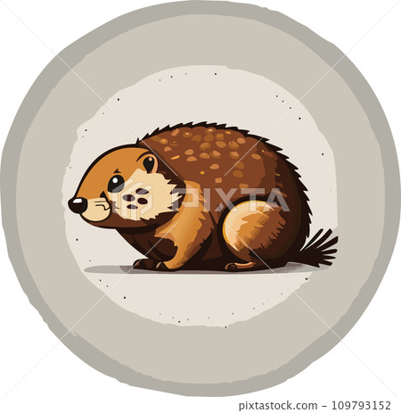 Groundhog. Illustration. A Groundhog (Marmota monax) under a holly bush. Selective focus on groundhog in the foreground. Groundhog Day. February 2. 2024. 109793152
