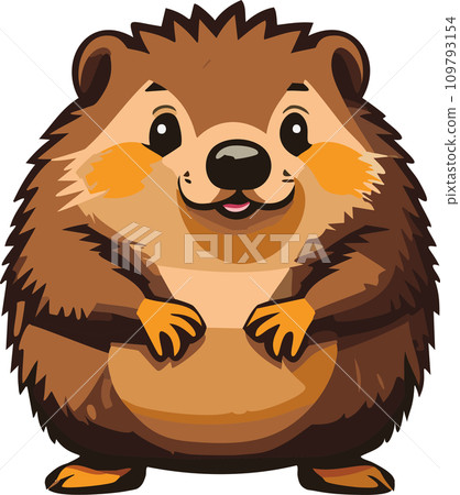Groundhog. Illustration. A Groundhog (Marmota monax) under a holly bush. Selective focus on groundhog in the foreground. Groundhog Day. February 2. 2024. Groundhog. Illustration. A Groundhog (Marmota monax) under a holly bush. Selective focus on groundhog in the foreground. Groundhog Day. February 2. 2024. 109793154