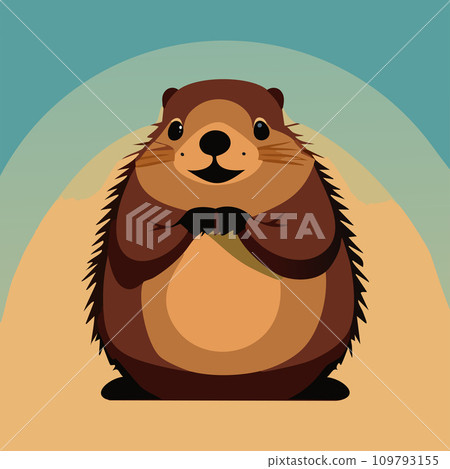 Groundhog. Illustration. A Groundhog (Marmota monax) under a holly bush. Selective focus on groundhog in the foreground. Groundhog Day. February 2. 2024. Groundhog. Illustration. A Groundhog (Marmota monax) under a holly bush. Selective focus on groundhog in the foreground. Groundhog Day. February 2. 2024. 109793155