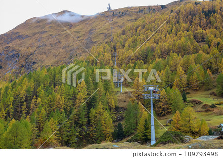 View of landscape furi mountain in autumn season from cable car in zermatt, swiss 109793498