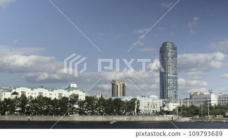 Yekaterinburg, the city hall Russia timelapse. Sunset on the waterfront Ekaterinburg 109793689