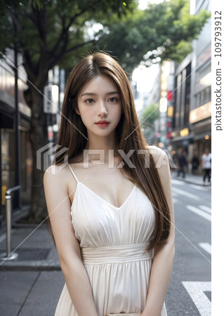 Outdoor portrait of a woman with beautiful hair (AI generated image) Outdoor portrait of a woman with beautiful hair (AI generated image) 109793912