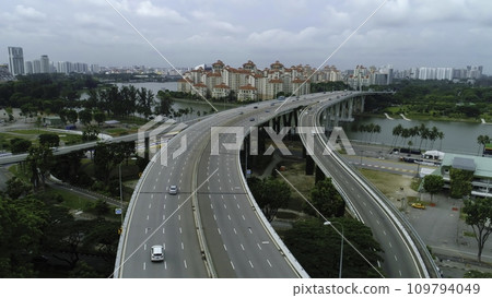 Singapore Aerial View on Highway. Shot. Cars on the highway aerial view 109794049