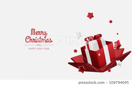 New Year or Christmas sales design template. Vector illustration. Winter background with decorative gift box and gold stars 109794095