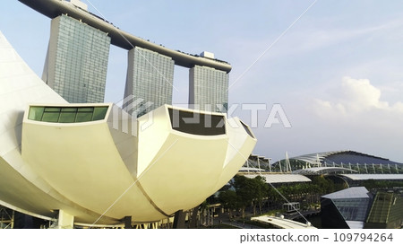 Aerial view of Marina Bay Sands Singapore. Shot. Aerial view of Singapore City Skyline with Marina Bay Sands Aerial view of Marina Bay Sands Singapore. Shot. Aerial view of Singapore City Skyline with Marina Bay Sands 109794264
