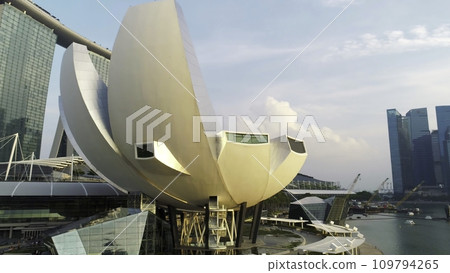 Aerial view of Marina Bay Sands Singapore. Shot. Aerial view of Singapore City Skyline with Marina Bay Sands Aerial view of Marina Bay Sands Singapore. Shot. Aerial view of Singapore City Skyline with Marina Bay Sands 109794265
