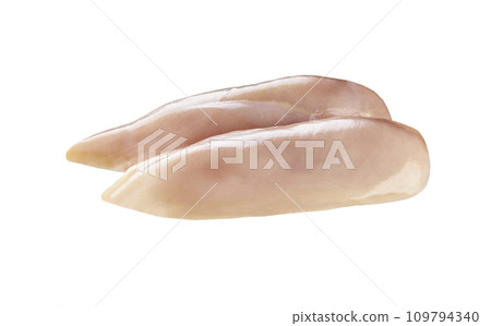 Chicken breast isolated. Raw chicken fillet on white background.  Chicken meat with clipping path. 109794340