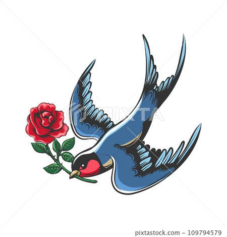Swallow with rose tattoo 109794579