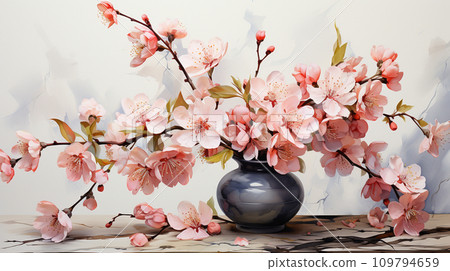 peach blossom watercolor 109794659