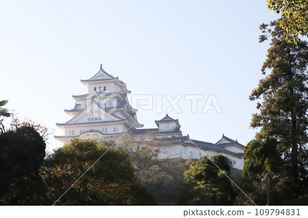 從木西門跡附近看到的姬路城東側天守閣（兵庫縣姬路市） 109794831