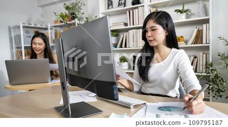 Accountant Or Auditor working With computer in office 109795187