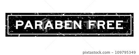 Grunge black paraben free word square rubber seal stamp on white background Grunge black paraben free word square rubber seal stamp on white background 109795349