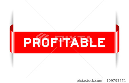 Red color inserted label banner with word profitable on white background 109795351