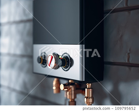 Home Comfort Innovation: Close-Up of Double-Circuit Combi Boiler on Wall - Generative AI Home Comfort Innovation: Close-Up of Double-Circuit Combi Boiler on Wall - Generative AI 109795652