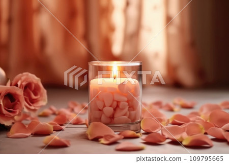 Love and Passion: Enchanting Background with Lit Candle and Roses 109795665