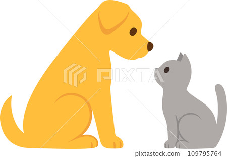 Cartoon cat and dog sitting facing each other Cartoon cat and dog sitting facing each other 109795764
