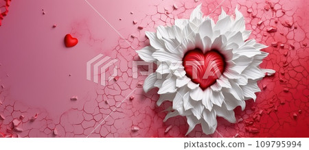Artistic Romance: Festive Background with Red Heart and Abstract Plaster Composition 109795994
