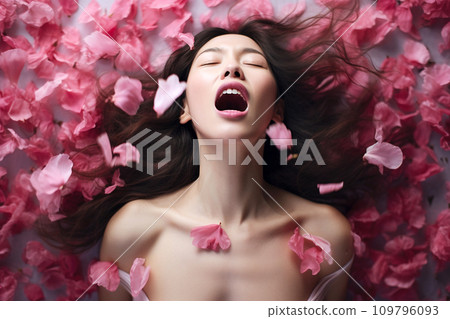 Young Asian woman having orgasm Beautiful  Stock Illustration  