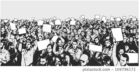 Stylized illustration of protesting crowd in perspective Stylized illustration of protesting crowd in perspective 109796172
