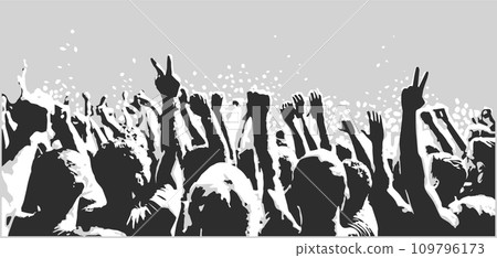 Illustration of dynamic, cheering crowd at concert, event Illustration of dynamic, cheering crowd at concert, event 109796173