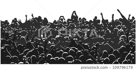 Illustration of dynamic, cheering crowd at concert, event Illustration of dynamic, cheering crowd at concert, event 109796179