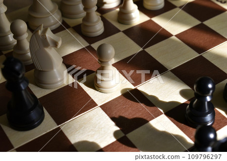 Beautiful chess pieces on the board. The chessboard. Chess competitions. 109796297