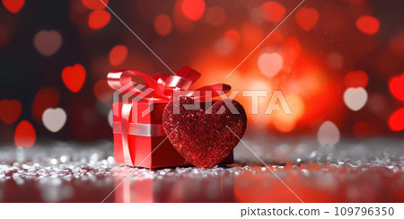 Love Celebration: Festive Background with Red Hearts and Gift Box 109796350
