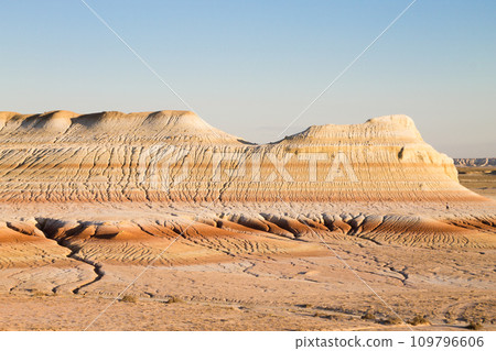 Kyzylkup area landscape, Mangystau desert. Rock strata formations 109796606