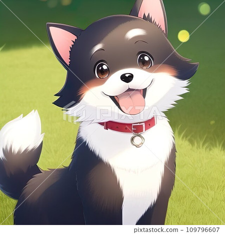 AI-generated content. Happy comic dog in anime manga style. Lovely mascot pet and adorable friend. Joyful cartoon illustration 109796607