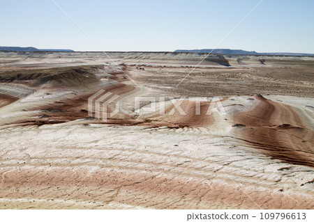 Kyzylkup area landscape, Mangystau desert. Rock strata formations Kyzylkup area landscape, Mangystau desert. Rock strata formations 109796613