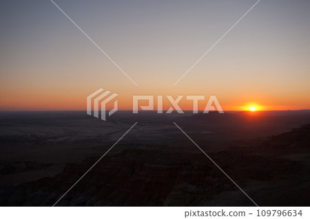 Sunset at Monument rock area, Kazakhstan landmark, Mangystau region 109796634