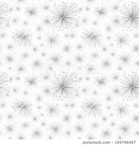 Winter Seamless Pattern. Silver watercolour fireworks or snowflakes on white background. Christmas or New Year pattern. For print, textile, fabric, wrapping paper, wallpaper, backdrop, website, cover. 109796987
