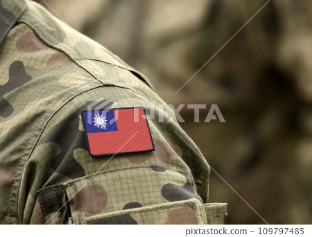 Flag of Taiwan on military uniform (collage). Flag of Taiwan on military uniform (collage). 109797485